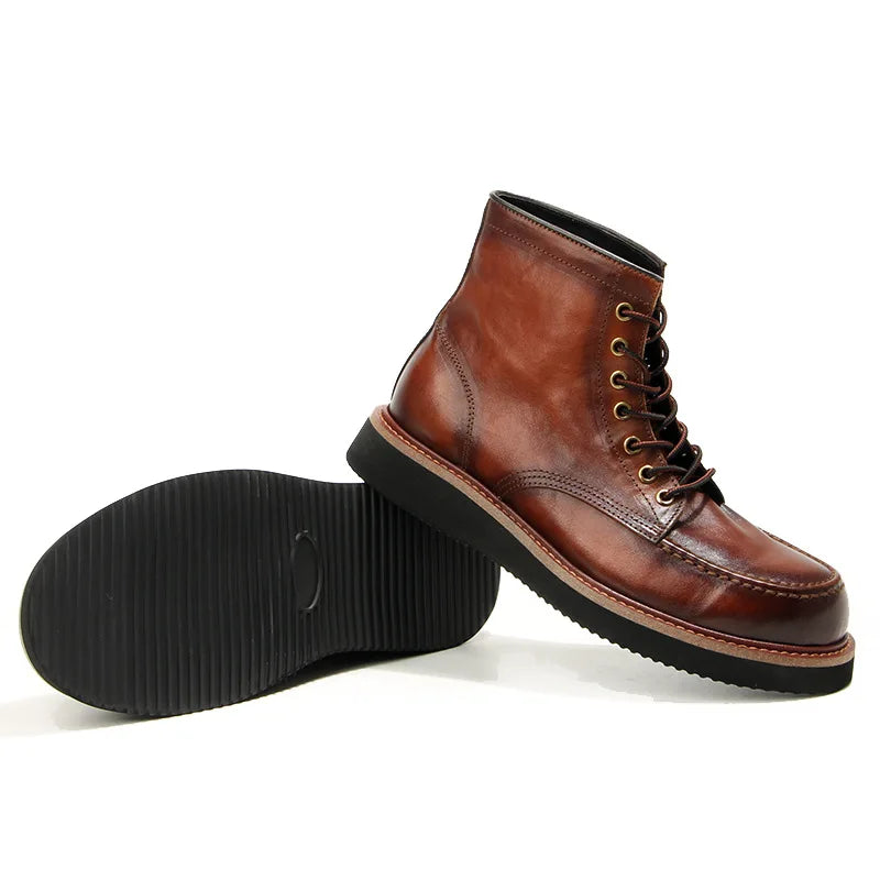Retro Men's boots Genuine leather Men's ankle boots Handmade Luxury Men's shoes leather Boots Cowhide Business boots Quality